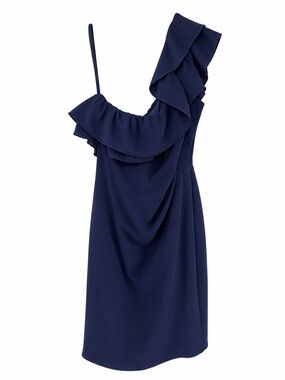 Ralph Lauren One-Shoulder Navy Ruffle Dress